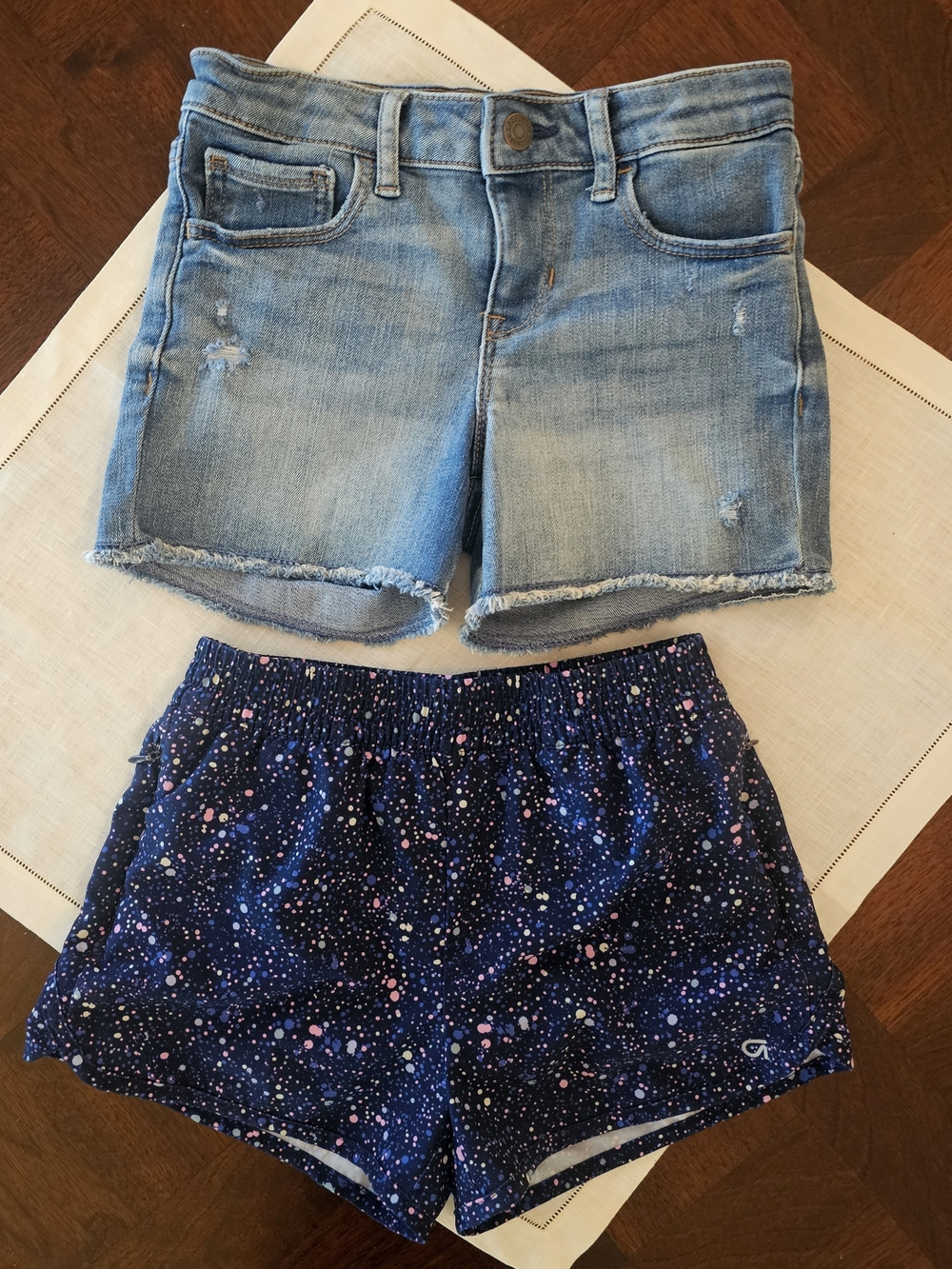 Lot 2 Gap Girls Shorts M 8/9 Distressed Frayed Jean Denim & Active Run w/Pockets